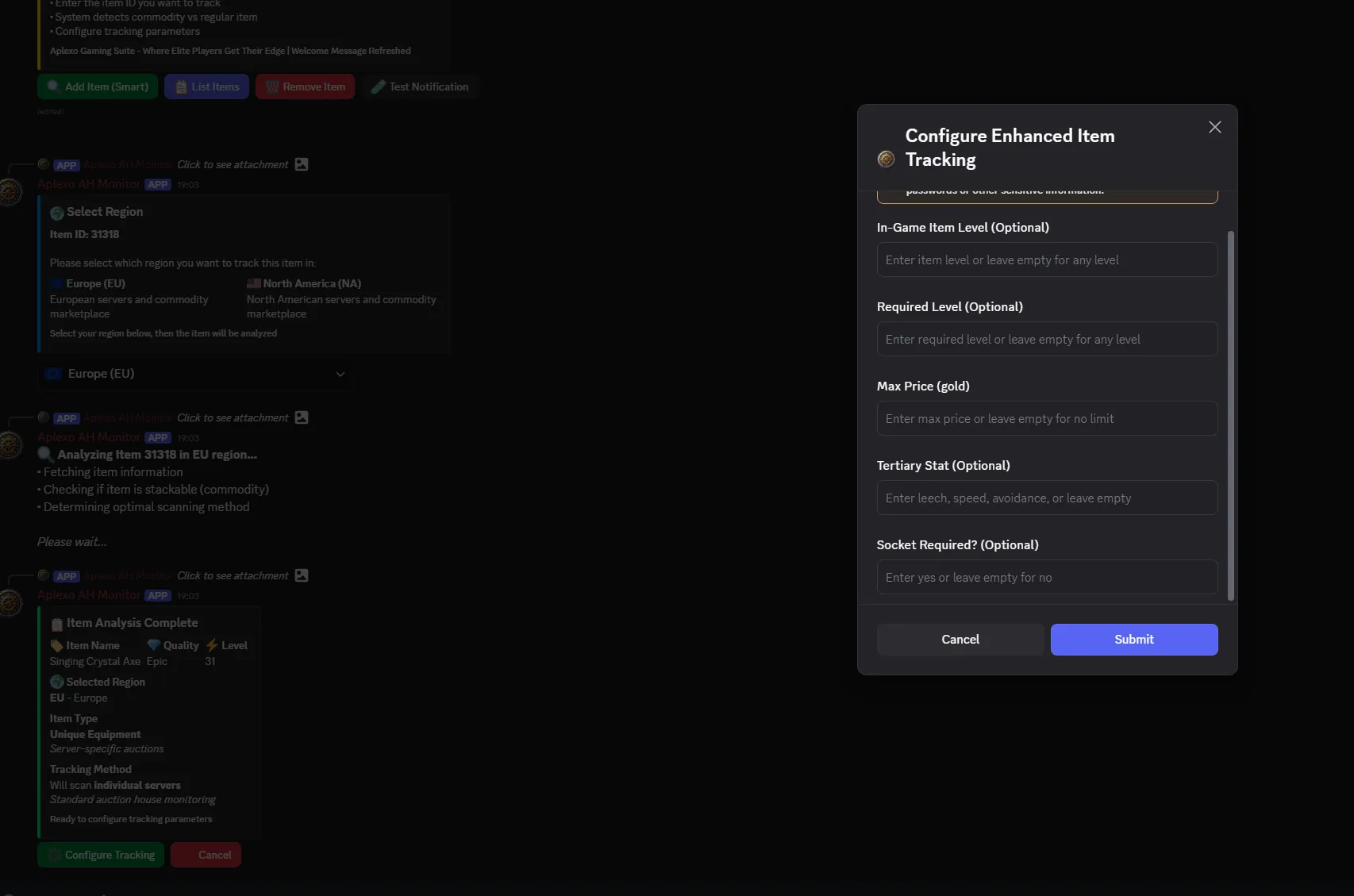 Adding an item through a Discord form